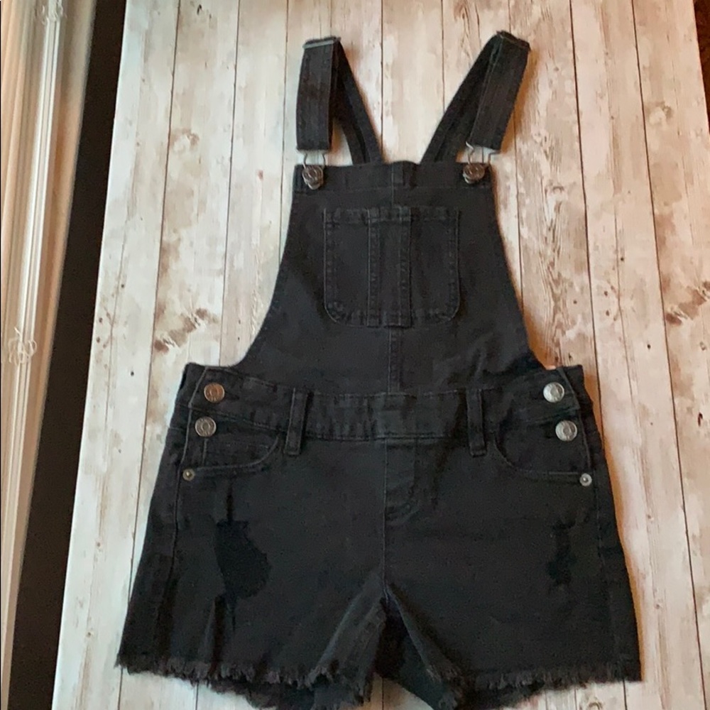 Girls black denim overalls